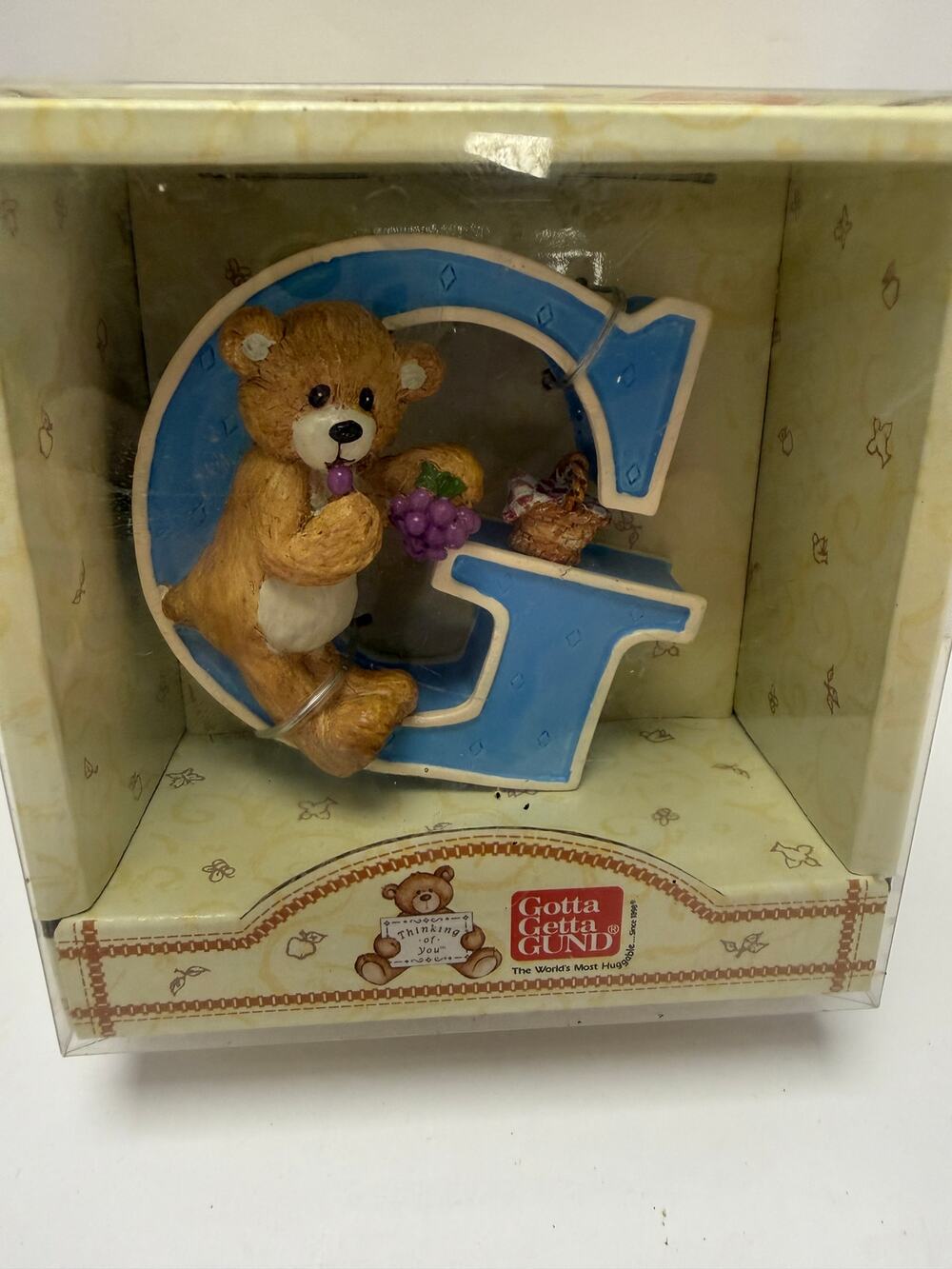 Vintage Gund Thinking Of You Letter G Teddy Bear Display Figurine 1998